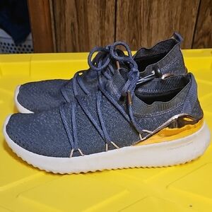 Dark Grey Adidas Knit Sneakers with Gold Accent